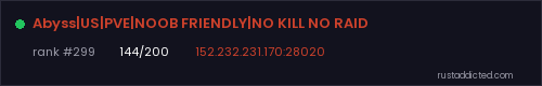 Abyss|US|PVE|NOOB FRIENDLY|NO KILL NO RAID – Rust server stats