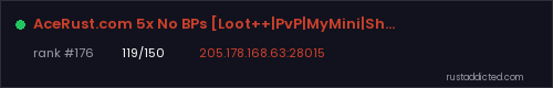AceRust.com 5x No BPs [Loot++|PvP|MyMini|Shop]10x – Rust server stats