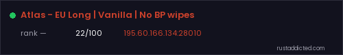Atlas - EU Long | Vanilla | No BP wipes – Rust server stats