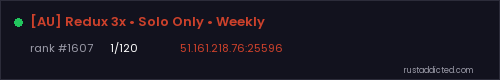 [AU] Redux 3x • Solo Only • Weekly – Rust server stats