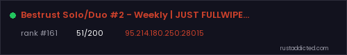 Bestrust Solo/Duo #2 - Weekly | JUST FULLWIPED 06.08 08/06 – Rust server stats