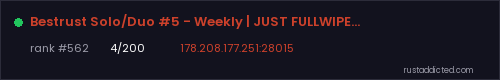 Bestrust Solo/Duo #5 - Weekly | JUST FULLWIPED 06.08 08/06 – Rust server stats