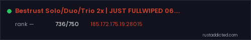 Bestrust Solo/Duo/Trio 2x | JUST FULLWIPED 06.08 08/06 – Rust server stats