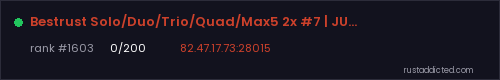 Bestrust Solo/Duo/Trio/Quad/Max5 2x #7 | JUST FULLWIPED 06.08 0 – Rust server stats