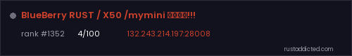 BlueBerry RUST / X50 /mymini ВАЙП!!! – Rust server stats