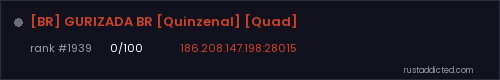 [BR] GURIZADA BR [Quinzenal] [Quad] – Rust server stats