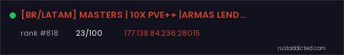 [BR/LATAM] MASTERS | 10X PVE++ |ARMAS LENDÁRIAS|EPIC TOOLS| – Rust server stats