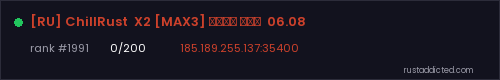 [RU] ChillRust  X2 [MAX3] вайп был  06.08 – Rust server stats