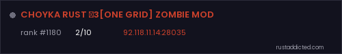 CHOYKA RUST №3[ONE GRID] ZOMBIE MOD – Rust server stats