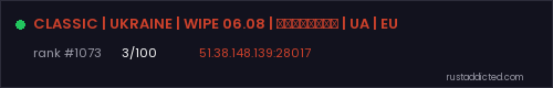 CLASSIC | UKRAINE | WIPE 06.08 | ПАЛЯНИЦЯ | UA | EU – Rust server stats