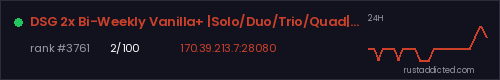 DSG 2x Bi-Weekly Vanilla+ |Solo/Duo/Trio/Quad| No BP Wipes – Rust server stats
