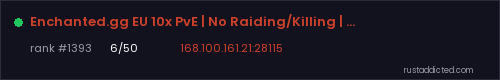 Enchanted.gg EU 10x PvE | No Raiding/Killing | Noob Friendly – Rust server stats