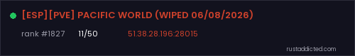 [ESP][PVE] PACIFIC WORLD (WIPED 06/08/2026) – Rust server stats