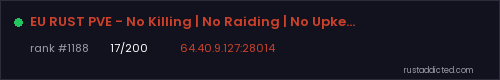 EU RUST PVE - No Killing | No Raiding | No Upkeep – Rust server stats