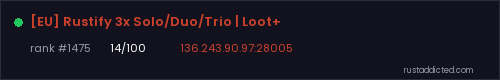 [EU] Rustify 3x Solo/Duo/Trio | Loot+ – Rust server stats