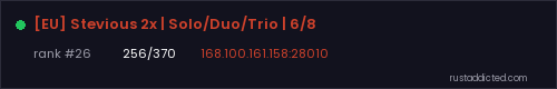 [EU] Stevious 2x | Solo/Duo/Trio | 6/8 – Rust server stats