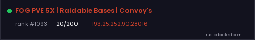 FOG PVE 5X | Raidable Bases | Convoy's – Rust server stats