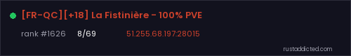 [FR-QC][+18] La Fistinière - 100% PVE – Rust server stats