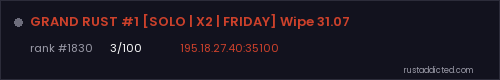 GRAND RUST #1 [SOLO | X2 | FRIDAY] Wipe 31.07 – Rust server stats