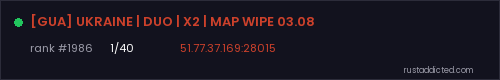 [GUA] UKRAINE | DUO | X2 | MAP WIPE 03.08 – Rust server stats