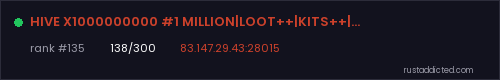 HIVE X1000000000 #1 MILLION|LOOT++|KITS++|SHOP| – Rust server stats