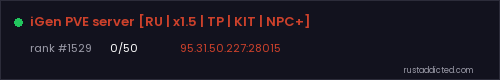 iGen PVE server [RU | x1.5 | TP | KIT | NPC+] – Rust server stats