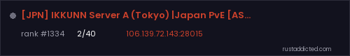 [JPN] IKKUNN Server A (Tokyo) |Japan PvE [ASIA] – Rust server stats