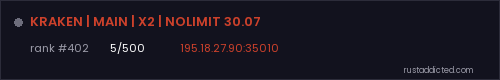 KRAKEN | MAIN | X2 | NOLIMIT 30.07 – Rust server stats