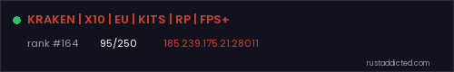 KRAKEN | X10 | EU | KITS | RP | FPS+ – Rust server stats