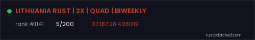 LITHUANIA RUST | 2X | QUAD | BIWEEKLY – Rust server stats