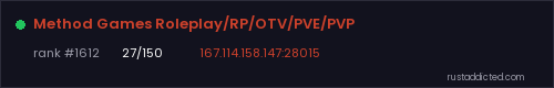Method Games Roleplay/RP/OTV/PVE/PVP – Rust server stats