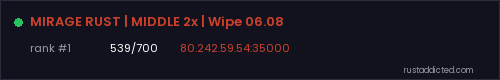 MIRAGE RUST | MIDDLE 2x | Wipe 06.08 – Rust server stats