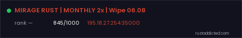 MIRAGE RUST | MONTHLY 2x | Wipe 06.08 – Rust server stats