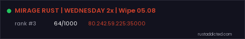 MIRAGE RUST | WEDNESDAY 2x | Wipe 05.08 – Rust server stats