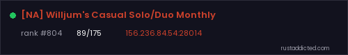 [NA] Willjum's Casual Solo/Duo Monthly – Rust server stats