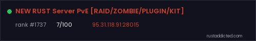 NEW RUST Server PvE [RAID/ZOMBIE/PLUGIN/KIT] – Rust server stats