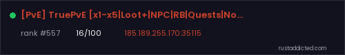 [PvE] TruePvE [x1-x5|Loot+|NPC|RB|Quests|NoRaid/NoKill] – Rust server stats