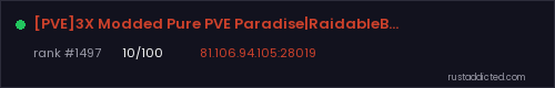 [PVE]3X Modded Pure PVE Paradise|RaidableBases|SkillTree – Rust server stats