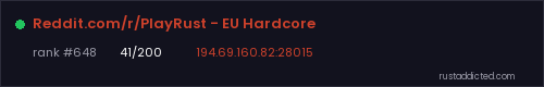 Reddit.com/r/PlayRust - EU Hardcore – Rust server stats