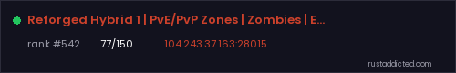 Reforged Hybrid 1 | PvE/PvP Zones | Zombies | Events – Rust server stats