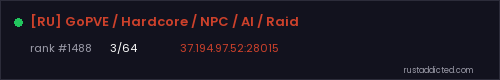 [RU] GoPVE / Hardcore / NPC / AI / Raid – Rust server stats