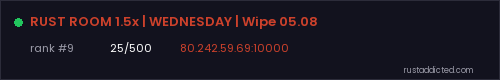 RUST ROOM 1.5x | WEDNESDAY | Wipe 05.08 – Rust server stats