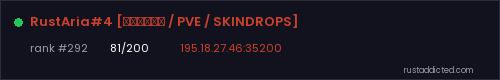 RustAria#4 [Мирный / PVE / SKINDROPS] – Rust server stats