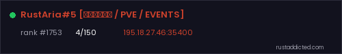 RustAria#5 [Мирный / PVE / EVENTS] – Rust server stats