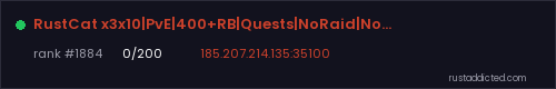 RustCat x3x10|PvE|400+RB|Quests|NoRaid|NoKill – Rust server stats