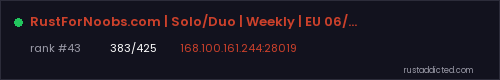 RustForNoobs.com | Solo/Duo | Weekly | EU 06/08 06.08 – Rust server stats