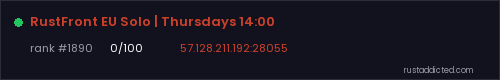 RustFront EU Solo | Thursdays 14:00 – Rust server stats