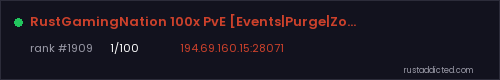 RustGamingNation 100x PvE [Events|Purge|Zombies|SkillTree] – Rust server stats