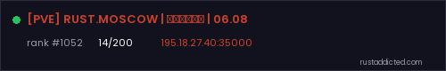 [PVE] RUST.MOSCOW | МИРНЫЙ | 06.08 – Rust server stats
