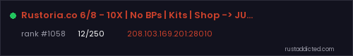 Rustoria.co 6/8 - 10X | No BPs | Kits | Shop -> JUST WIPED – Rust server stats